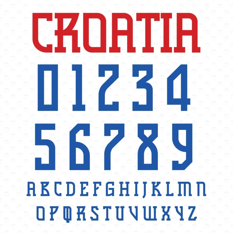 Image showing all characters available in the Croatia Jersey Soccer font created by FontMaze.