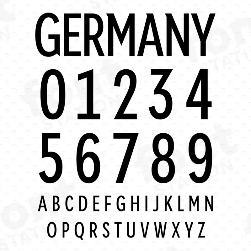Image showing all characters available in the Germany Soccer font created by FontMaze.