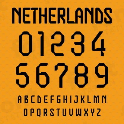 Image showing all characters available in the Netherlands Soccer font Jersey created by FontMaze.