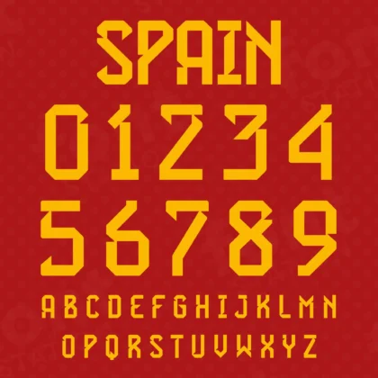 Image showing all characters available in the Spain Jersey Soccer font created by FontMaze.