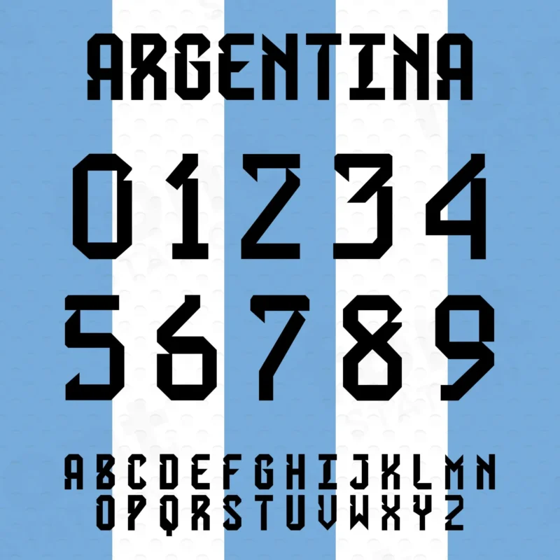 Image showing all characters available in the Argentina Soccer Jersey font created by FontMaze.