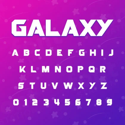 Image showing all characters available in the Guardians of the Galaxy font created by FontMaze.