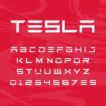 Image showing all characters available in the Tesla font created by FontMaze.