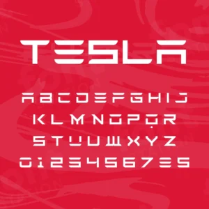 Image showing all characters available in the Tesla font created by FontMaze.