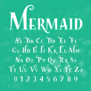 Image showing all characters available in the The Little Mermaid font created by FontMaze.
