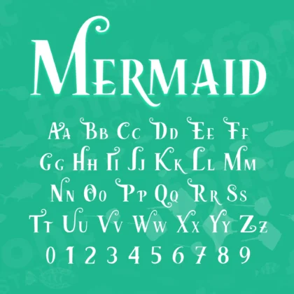 Image showing all characters available in the The Little Mermaid font created by FontMaze.