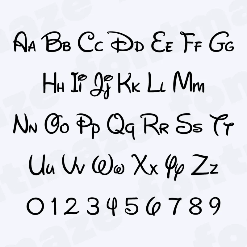Image showing all characters included in the Disney font created by FontMaze.
