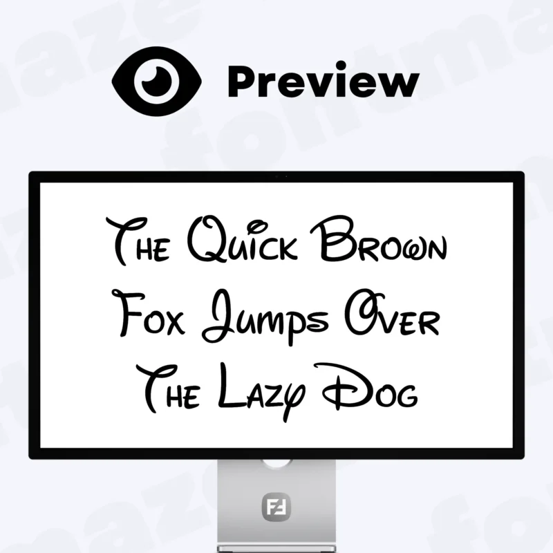 Showcase of the Disney font using the sentence 'The quick brown fox jumps over the lazy dog' to display the full alphabet.