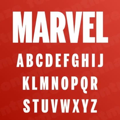 Preview showing all characters of the Marvel font designed by FontMaze.