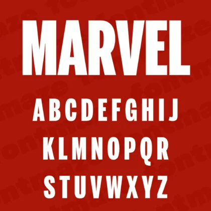Preview showing all characters of the Marvel font designed by FontMaze.