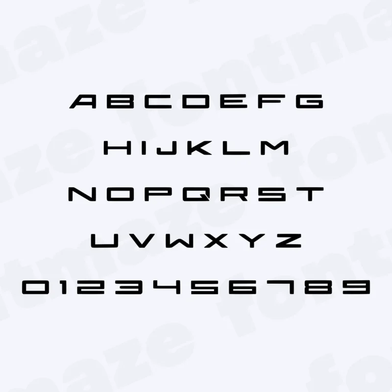 Image showing all characters included in the Amg font created by FontMaze.