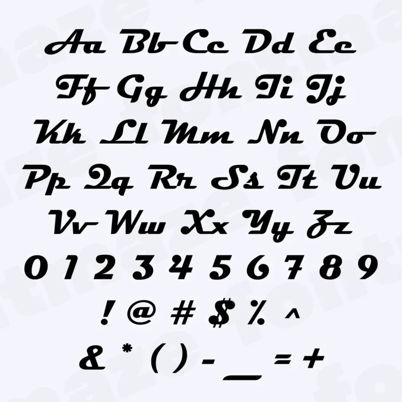 Image showing all characters included in the Cars font created by FontMaze.