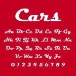 Preview showing all characters of the Cars font designed by FontMaze.