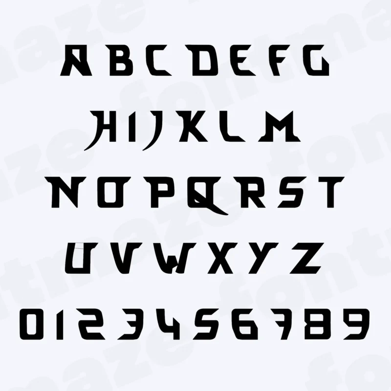 Image showing all characters included in the Ninjago font created by FontMaze.