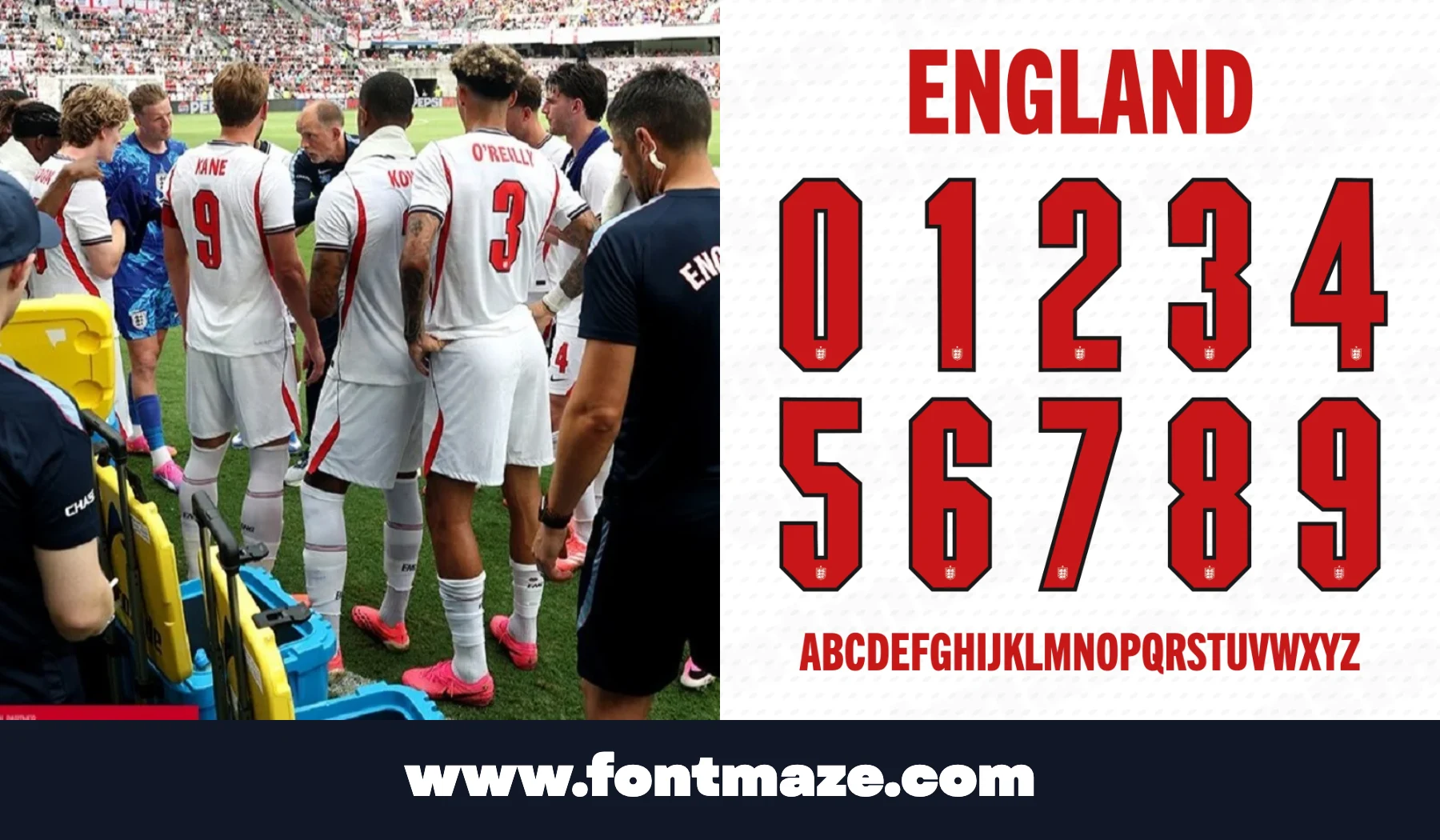 England Football Font - World Cup 2026 8 England Football Font World Cup 2026 banner with jersey design inspiration and main FontMaze thumbnail