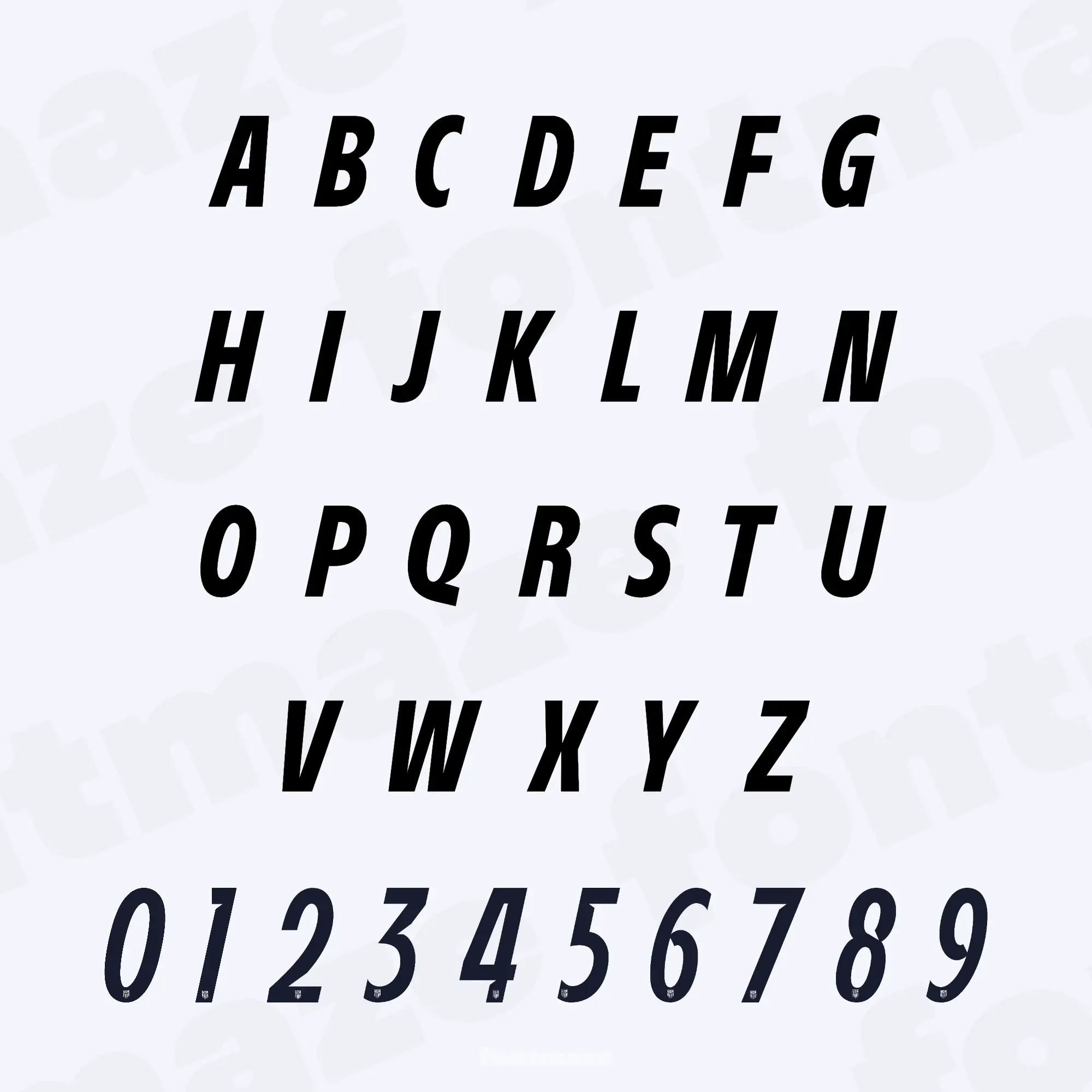 USA Soccer Font - World Cup 2026 Football Font 3 Image showing all characters included in the Usa Soccer font created by FontMaze.