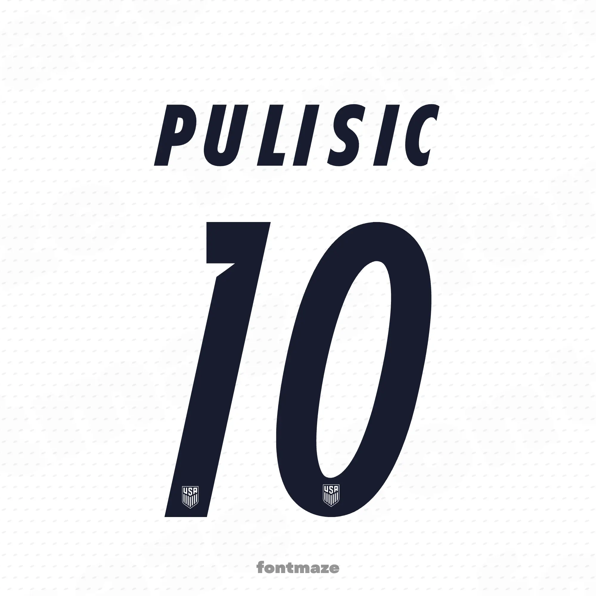 USA Soccer Font - World Cup 2026 Football Font 2 Pulisic 10 football jersey preview using the Usa Soccer font with World Cup 2026 style lettering and shirt numbers.